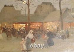 Petite Huile Sur Bois De La Vie Animée Parisienne Début XXEME Signé R Lamoré