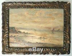 Petite peinture 19e siècle marine bateau mer Signée Maurice FURT