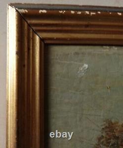 Petite peinture flamande, XIXème siècle, scène champêtre, huile sur bois, signée
