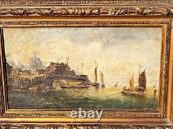PiERRE JULIEN GILBERT. Paysage Marin Animé Peinture huile sur Panneau de bois
