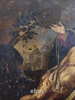 Pietà. Huile Sur Cuivre. Cadre D'époque En Bois Sculpté Et Doré. Espagne. Xviie