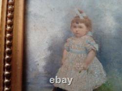 Portrait Ancien Jeune fille. Huile sur Bois