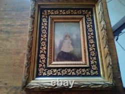 Portrait Ancien Jeune fille. Huile sur Bois