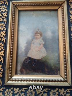 Portrait Ancien Jeune fille. Huile sur Bois