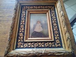 Portrait Ancien Jeune fille. Huile sur Bois