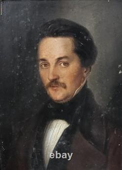 Portrait D'homme. Peinture Huile Sur Panneau De Bois 19eme