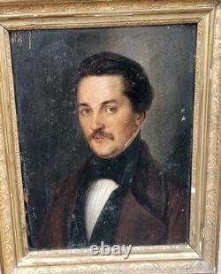 Portrait D'homme. Peinture Huile Sur Panneau De Bois 19eme