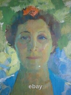 Portrait Femme Peinture Huile Sur Panneau Ancien Art Moderne Dlg Oceanie 59x59