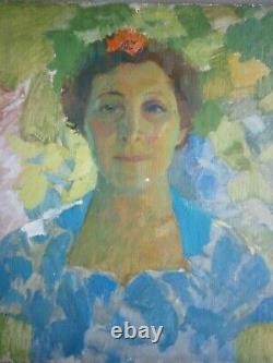 Portrait Femme Peinture Huile Sur Panneau Ancien Art Moderne Dlg Oceanie 59x59