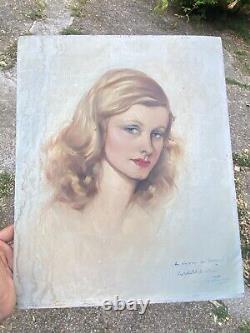 Portrait Jeune Femme & Peinture & 1943 & Années 40 & Huile Sur Panneau De Bois