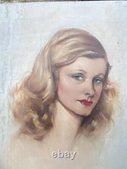 Portrait Jeune Femme & Peinture & 1943 & Années 40 & Huile Sur Panneau De Bois