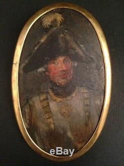 Portrait Miniature XIXe siècle Militaire en cuirasse Chapeau Tricorne 19eme