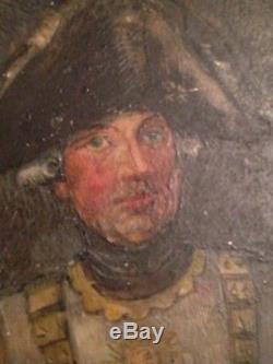 Portrait Miniature XIXe siècle Militaire en cuirasse Chapeau Tricorne 19th