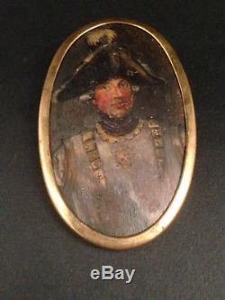 Portrait Miniature XIXe siècle Militaire en cuirasse Chapeau Tricorne 19th
