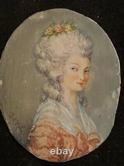 Portrait & Peinture & Miniature & Ancien & Elégante & Dans l'esprit du XVIII e