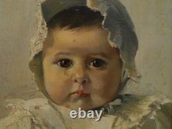 Portrait d'un joli bébé, Ecole fin 19è dans cadre ancien 18è Louis XVI