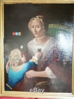 Portrait d'une aristocrate, armoiries, XVIIIè, huile sur toile, hst, tb état