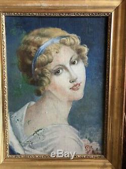 Portrait de Jeune Femme Ecole Romantique vers 1830-1840 dans son joli cadre doré