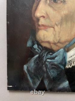 Portrait de femme au ruban bleu, huile sur panneau, tableau ancien, peinture