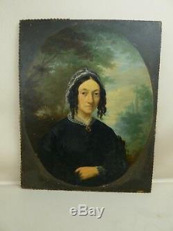 Portrait de femme école Française Huile sur panneau de bois XIXe