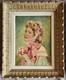 Portrait De Jeune Femme élégante Huile Sur Toile Années 50 / 60 Cadre Bois 4 F
