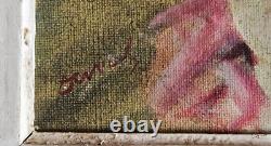 Portrait de jeune femme élégante Huile sur toile années 50 / 60 Cadre bois 4 F