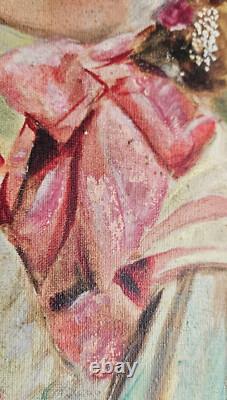 Portrait de jeune femme élégante Huile sur toile années 50 / 60 Cadre bois 4 F