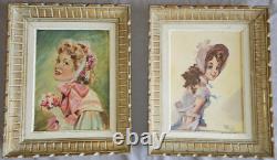 Portrait de jeune femme élégante Huile sur toile années 50 / 60 Cadre bois 4 F