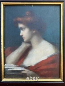 Portrait style Jean-Jacques HENNER huile sur panneau de bois 19 ième (non signé)