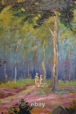 Promenade familiale en sous-bois 1925 par Jules CHEVRET, post impressionniste