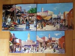 Quatre peintures orientalistes huile sur bois