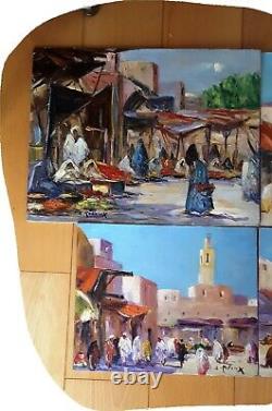Quatre peintures orientalistes huile sur bois