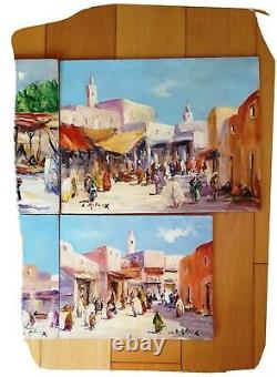 Quatre peintures orientalistes huile sur bois