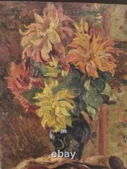 RAOUL DAVID Bouquet de Fleurs. Peinture huile sur panneau de Bois