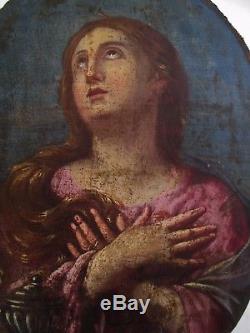 RARE tableau jolie petite peinture ovale Marie Madeleine repentante XVIIIe 18e