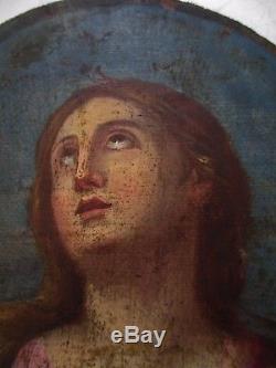 RARE tableau jolie petite peinture ovale Marie Madeleine repentante XVIIIe 18e