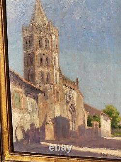 RENÉ GILLES. Église De Grenade Hte Garonne Peinture huile sur panneau de bois