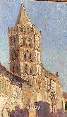 RENÉ GILLES. Église De Grenade Hte Garonne Peinture huile sur panneau de bois