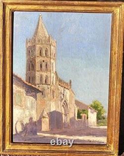 RENÉ GILLES. Église De Grenade Hte Garonne Peinture huile sur panneau de bois