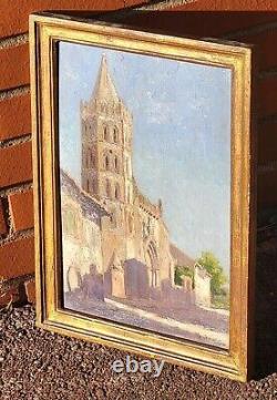 RENÉ GILLES. Église De Grenade Hte Garonne Peinture huile sur panneau de bois