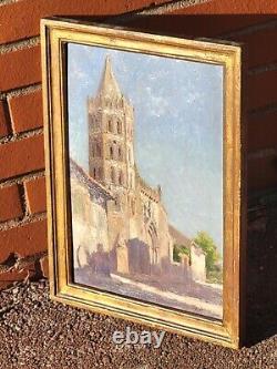 RENÉ GILLES. Église De Grenade Hte Garonne Peinture huile sur panneau de bois