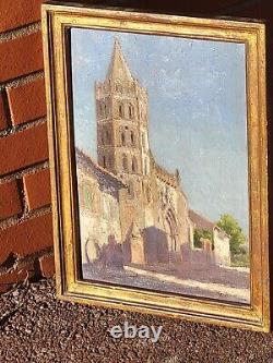 RENÉ GILLES. Église De Grenade Hte Garonne Peinture huile sur panneau de bois