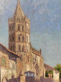 RENÉ GILLES. Église De Grenade Hte Garonne Peinture huile sur panneau de bois