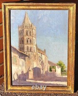 RENÉ GILLES. Église De Grenade Hte Garonne Peinture huile sur panneau de bois