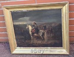 RIOL D'après Beauce officiers de cavalerie Peinture huile sur panneau de bois