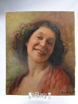 ROUX-ABOUGIT (EC. LYONNAISE) BEAU PORTRAIT DE FEMME Ca 1930 H/P ART DECO SOURIRE