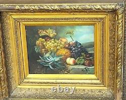 R. MARIO. Nature morte aux Fruits. Peinture huile sur panneau de bois
