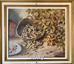 Rare Tableau Ancien Huile Nature Morte Aux Cacahuètes