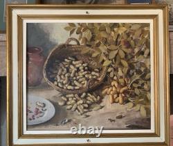 Rare Tableau Ancien Huile Nature Morte Aux Cacahuètes