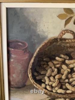 Rare Tableau Ancien Huile Nature Morte Aux Cacahuètes